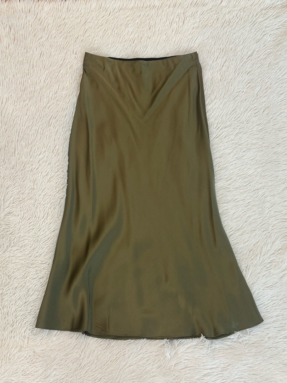 Quince 100% Silk A-Line Washable Midi Skirt Basil Green Soft, Flowy Timeless